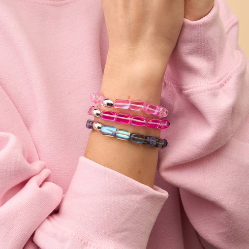 Nébuleuse rose | Argent sterling .925 | Bracelet galets de verre galaxie